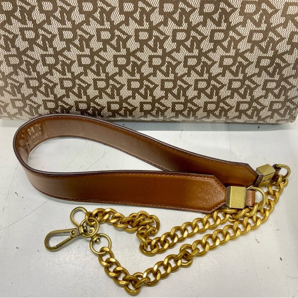 For LIVE show. DKNY Bryant Monogram Canvas Top Handle Purse with chain strap. - Picture 4 of 6